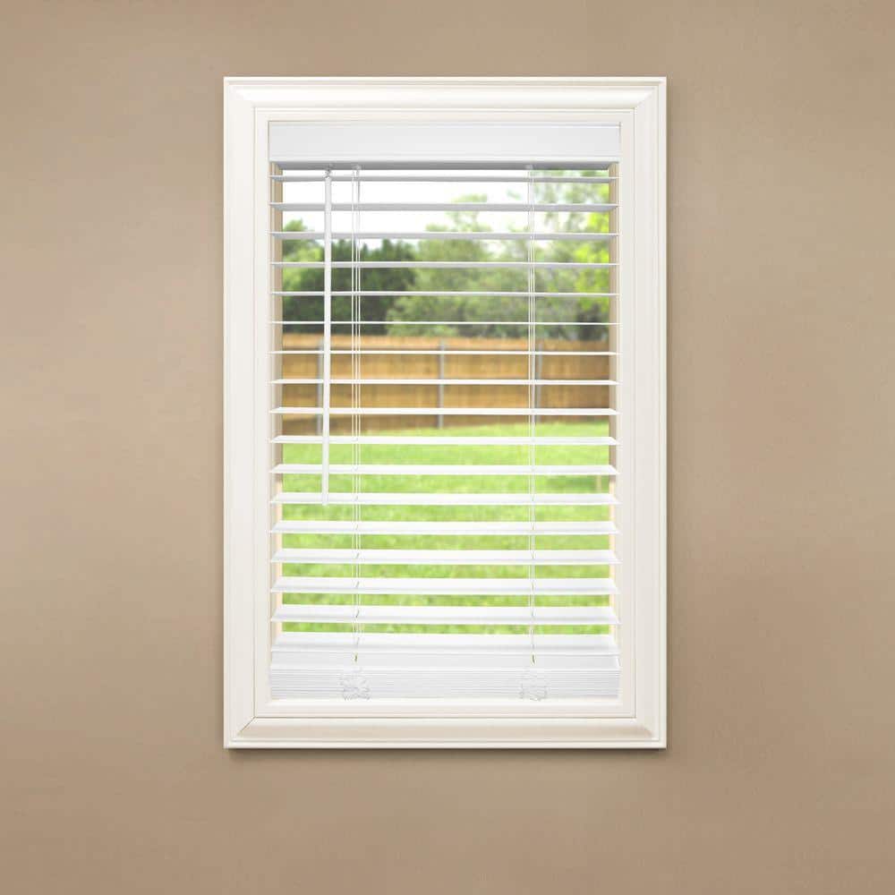 Size 22.5x48 Color White Home Decorators Collection White Cordless Faux Wood Blinds for Windows with 2 in. Slats - 23 in. W x 48 in. L (Actual Size 22.5 in. W x 48 in. L)