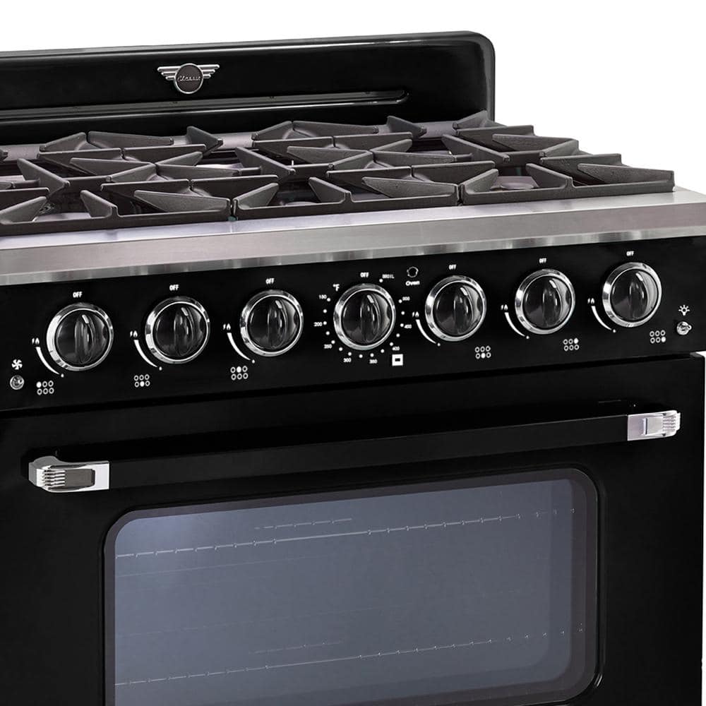 Midnight Black 36" Retro Convection Gas Range with Chrome Accents