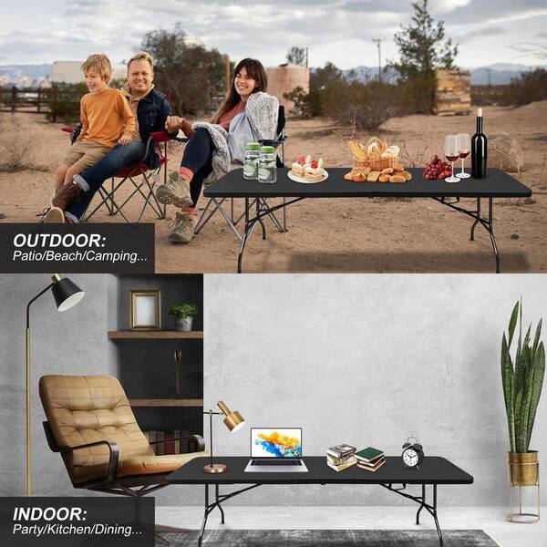 Flynama 8 ft. Folding Table in Black, Portable Plastic Table for