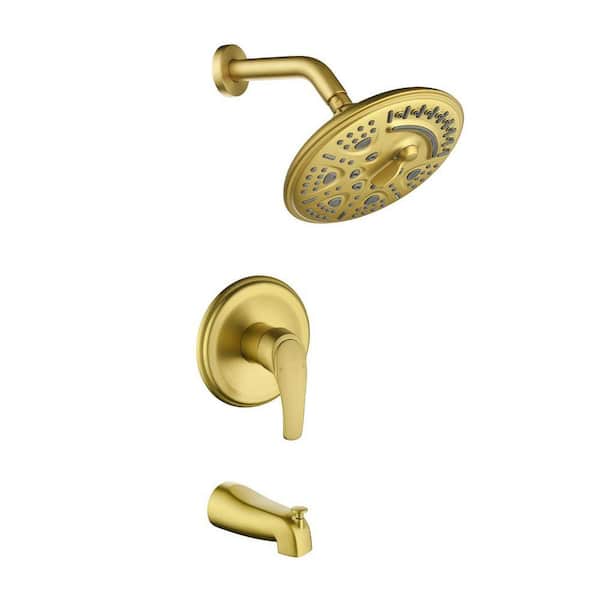 Rain Single Handle 8-Spray Shower Faucet Handheld Combo with Valve 1.8 GPM Adjustable shower Head in Gold