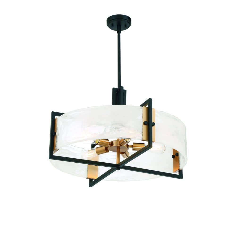 Hayward 5-Light Matte Black and Brass Pendant with Glass Shade