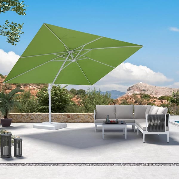 PURPLE LEAF 9 ft. x 11 ft. Outdoor Patio Cantilever Umbrella White Aluminum Offset 360° Rotation Umbrella in Green
