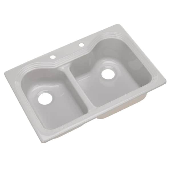 Thermocast Breckenridge Drop-In Acrylic 33 in. 2-Hole Double Bowl Kitchen Sink in Ice Gray