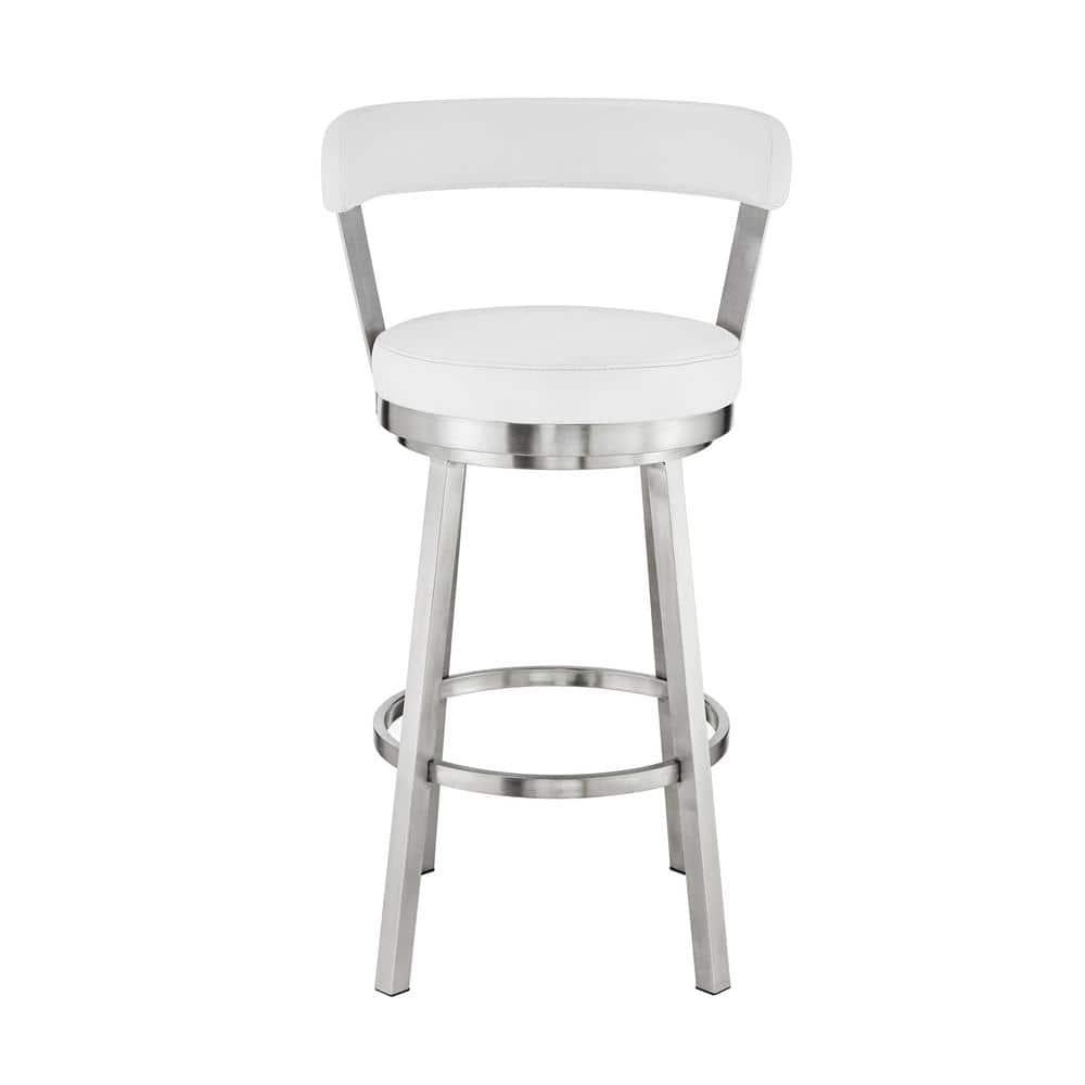 Modern White Leather Swivel Bar Stool with Stainless Steel Base