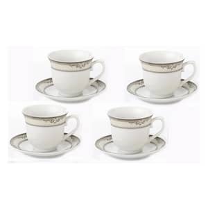 Lorren Home 8 oz. Silver Tea and Coffee Set Porcelain (Set of 4)