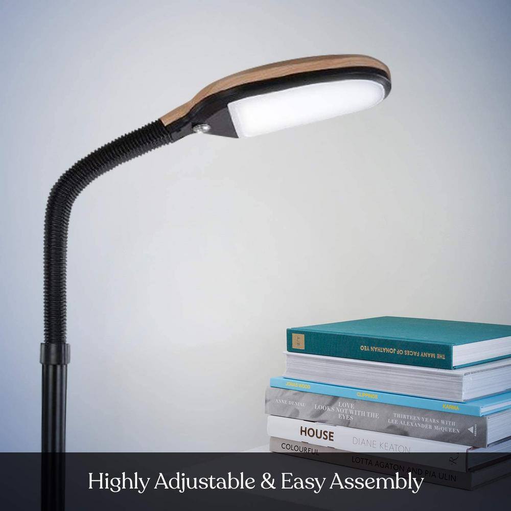 Natural Wood Adjustable LED Floor Lamp with Gooseneck