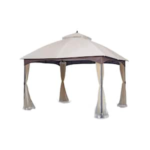 10 ft. x 12 ft. Outdoor Beige Galvanized Steel Soft-top Gazebo with Polyester Double Roof with Netting and Curtains