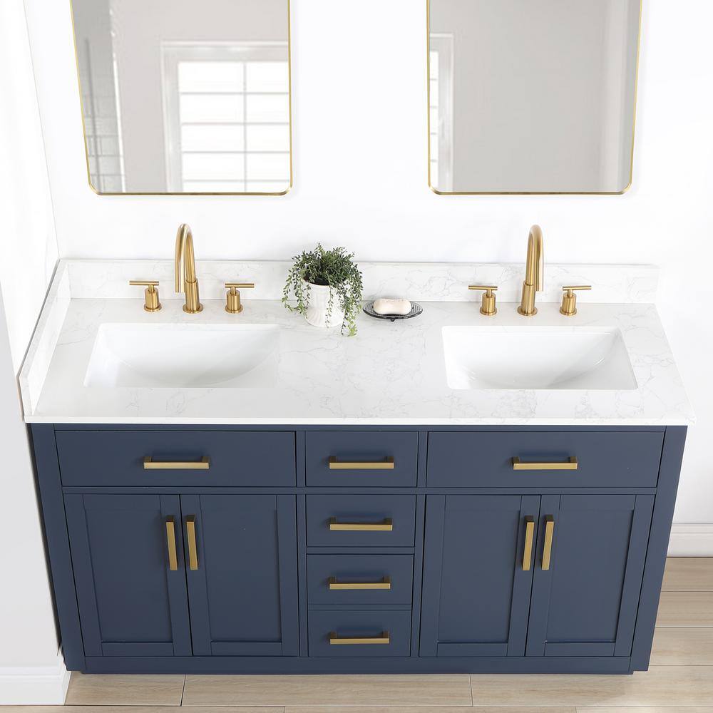 Gavino 60" Royal Blue Wood Vanity with Composite Stone Top and Mirror