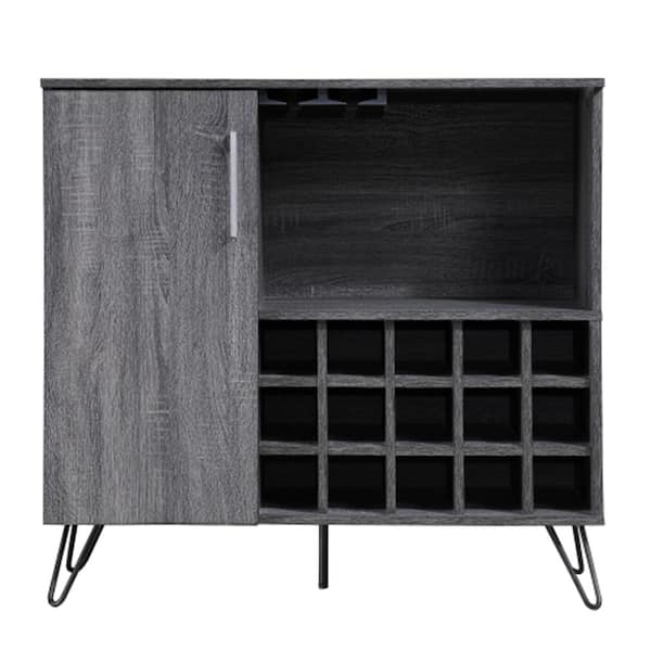 WarmieHomy 15-Bottle Wine Rack Rustic Wooden Wine and Bar Cabinet with Glass Holders
