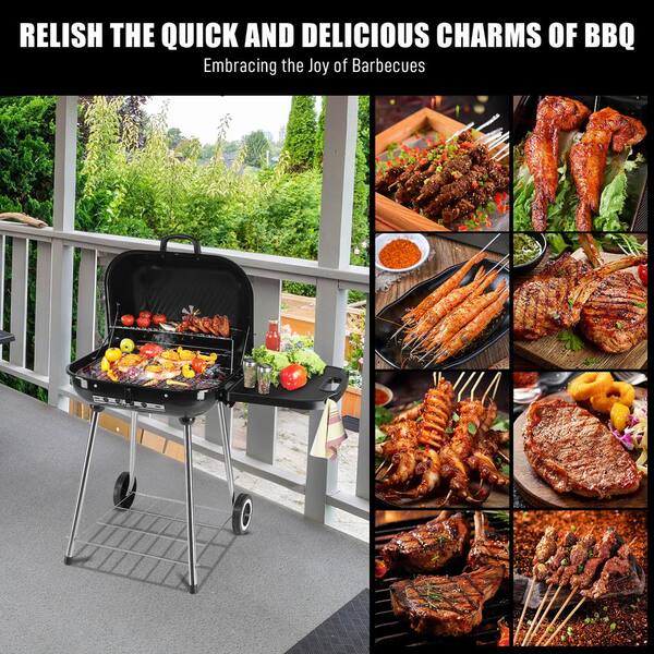 Karl home Portable Charcoal Grill in Black with Wheels and