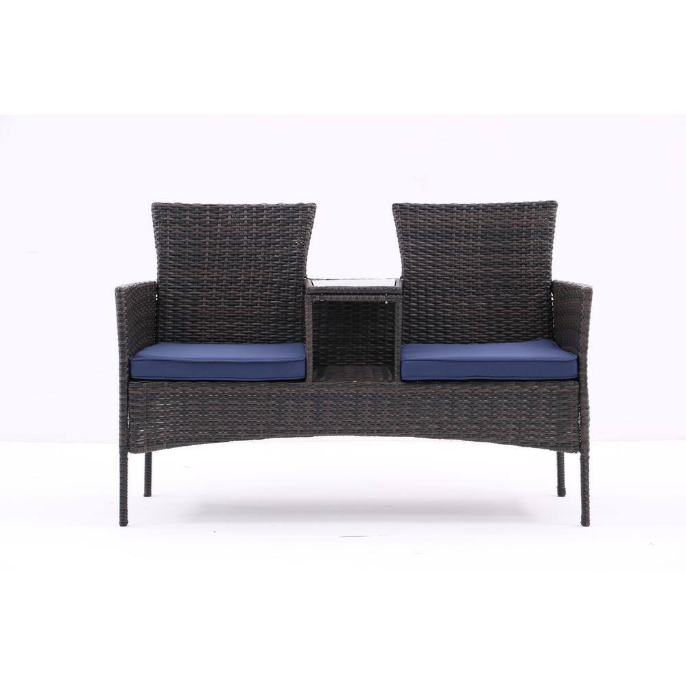 Patio Brown Frame one piece PE Rattan Wicker Outdoor Loveseat with Built-in