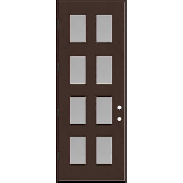 Steves & Sons Regency 42 in. x 96 in. 8L Modern Clear Glass RHOS Chestnut Stained Fiberglass Prehung Front Door w/6 in. Jamb