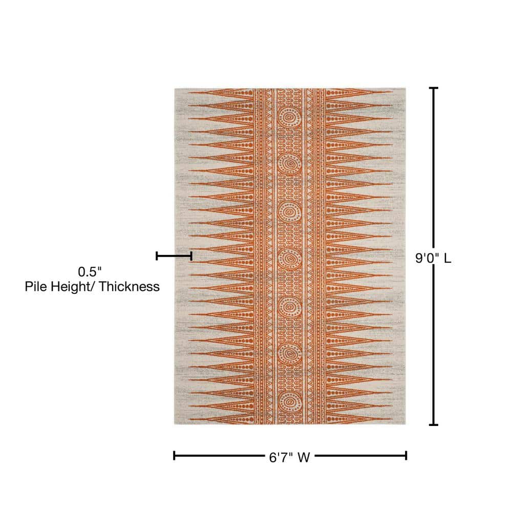 Ivory and Burnt Orange Bohemian Wool Area Rug