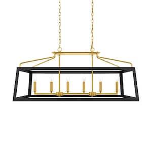Parley 6-Light Matte Black and Gold Linear Chandelier with Open Cage Shade