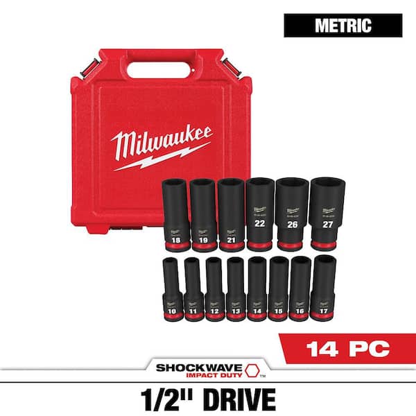 SHOCKWAVE 1/2 in. Drive Metric Deep Well 6 Point Impact Socket Set (14-Piece)