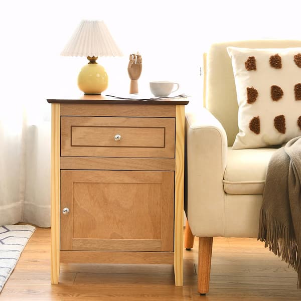 Costway 1-Drawer Beige Nightstand 25 in. x 19 in. x 15 in.
