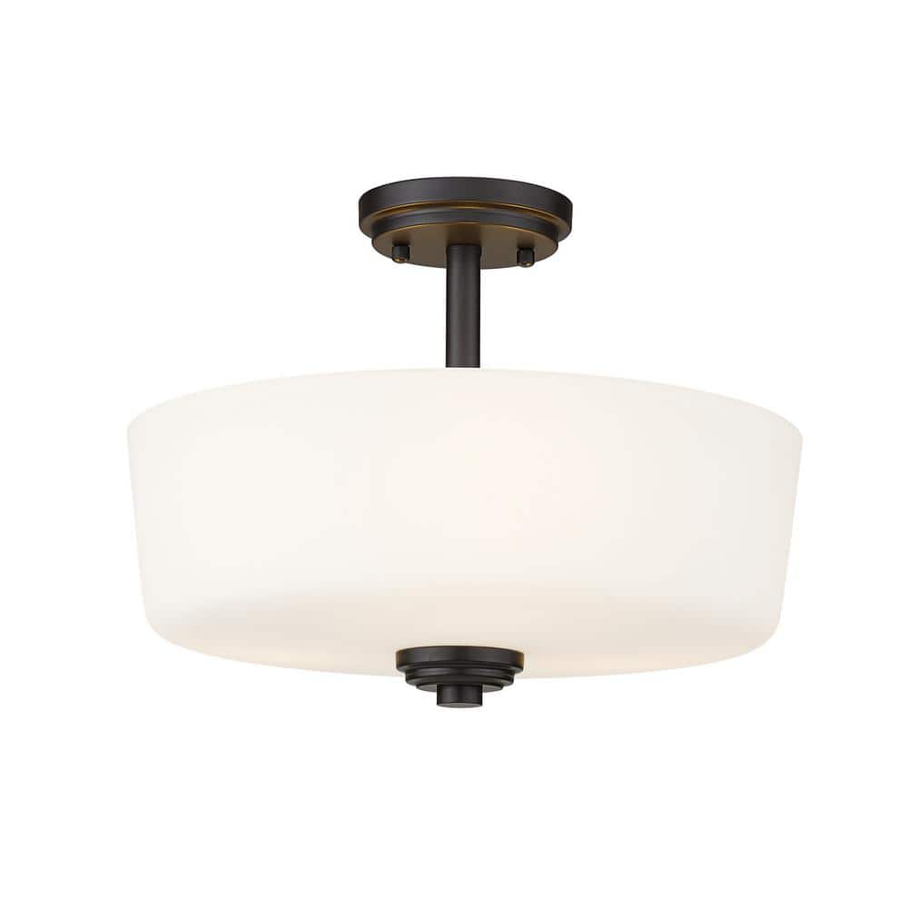 Arlington 14.75" Bronze Semi-Flush Mount with Matte Opal Glass Shade