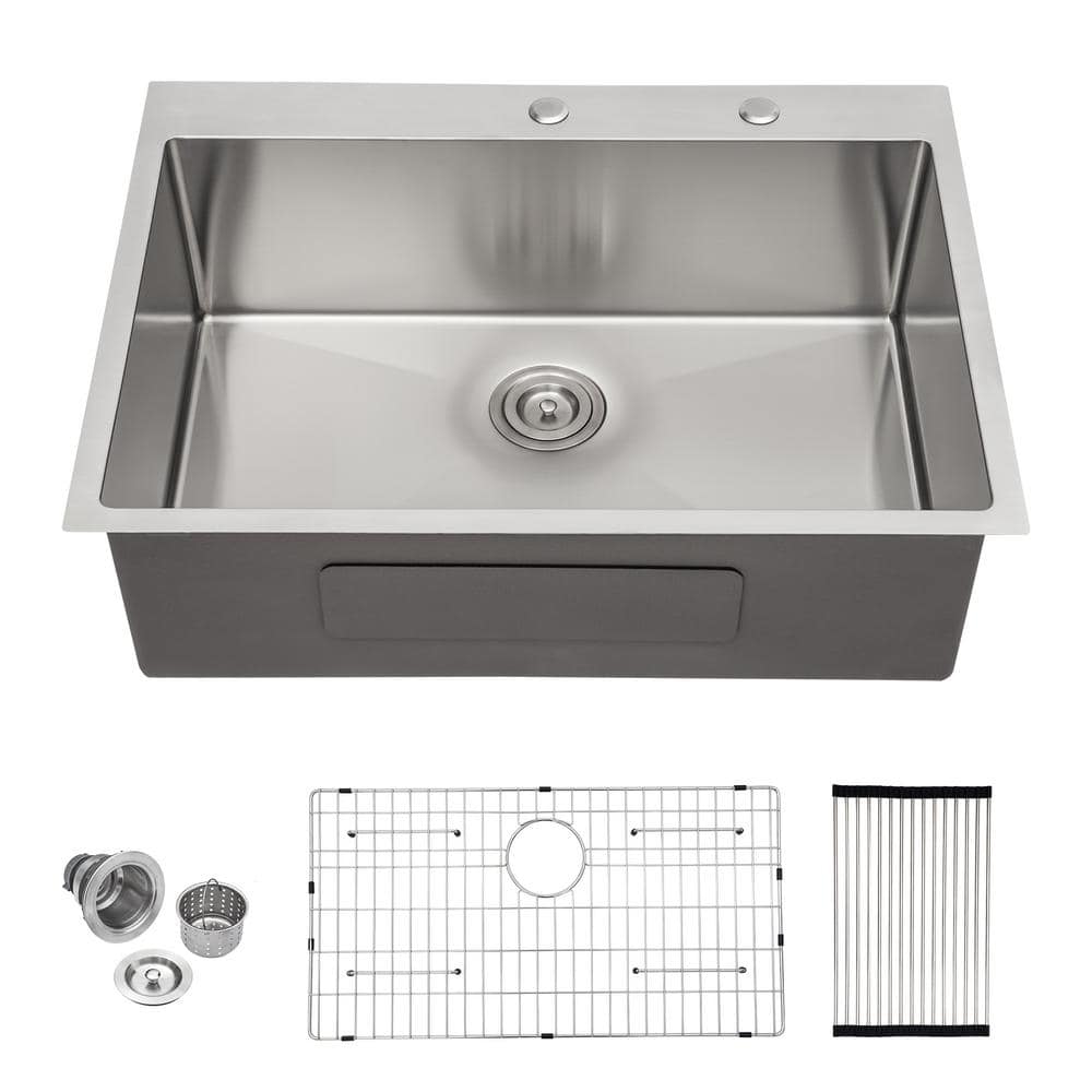 33 in. Drop-In Single Bowl 16-Gauge Brushed Stainless Steel R10 Round Corner Kitchen Sink with Bottom Grid price history on PriceWatchPro