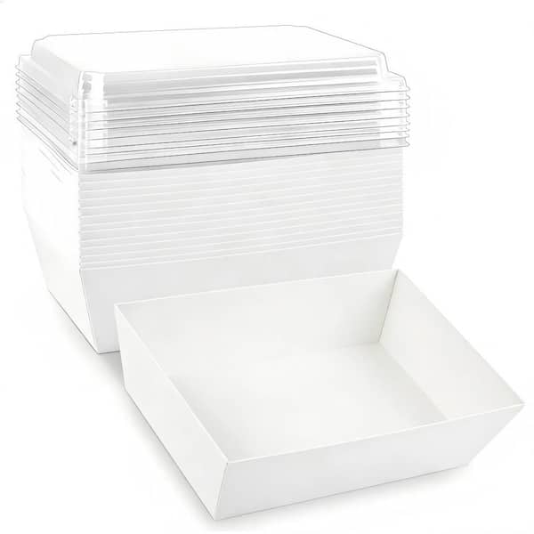 8.3 in. 40 oz. White Paper Disposable Charcuterie Boxes with Lids Grease Resistant Stackable Food Containers (Set of 20)