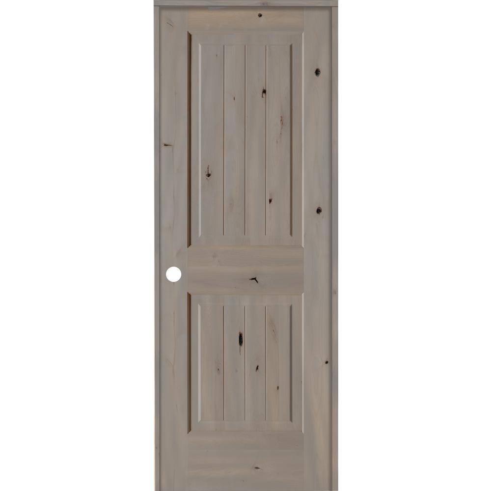 28 in. x 80 in. Knotty Alder 2 Panel Right-Hand Square Top V-Groove Grey Stain Solid Wood Single Prehung Interior Door price history on PriceWatchPro