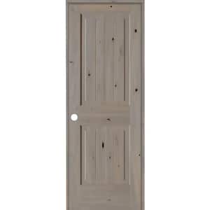 28 in. x 80 in. Knotty Alder 2 Panel Right-Hand Square Top V-Groove Grey Stain Solid Wood Single Prehung Interior Door