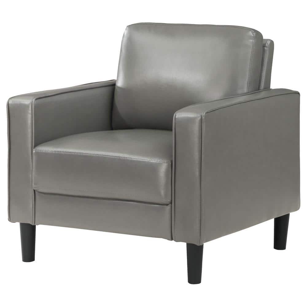 Ruth Dark Gray Faux Leather Wood Accent Chair