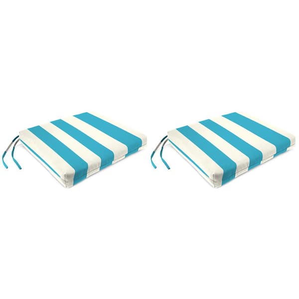 Jordan Manufacturing 19 in. L x 17 in. W x 2 in. T Rectangular Outdoor Chair Pad Seat Cushion in Cabana Turquoise (2-Pack)
