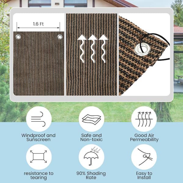 12 ft. x 20 ft. 90% Shade Fabric Sun Shade Cloth Privacy Screen for Outdoor Patio Garden Pergola Cover Canopy, Mocha