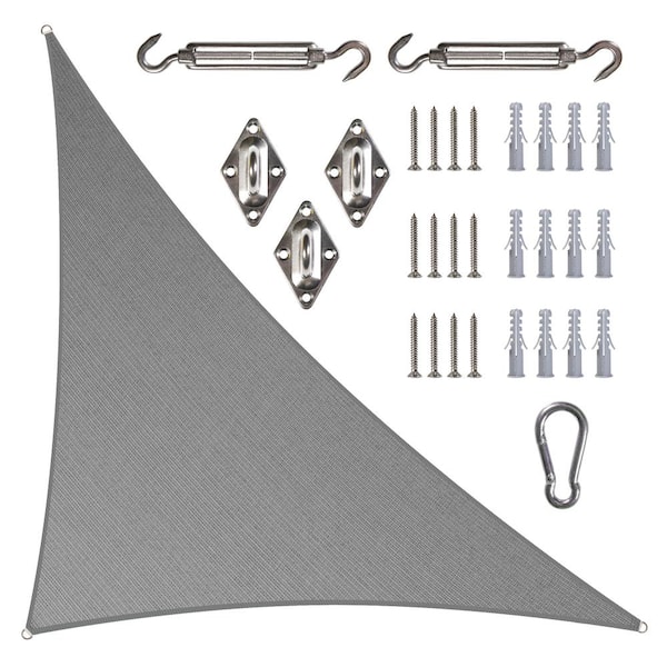 18 ft. x 18 ft. x 25.5 ft. 190 GSM Grey Right Triangle Sun Shade Sail with Triangle Kit