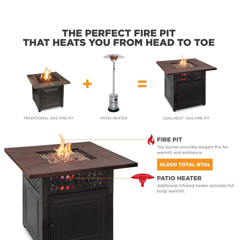 Bronze Square Steel Propane Gas Fire Pit Table with Oil-Rubbed Finish