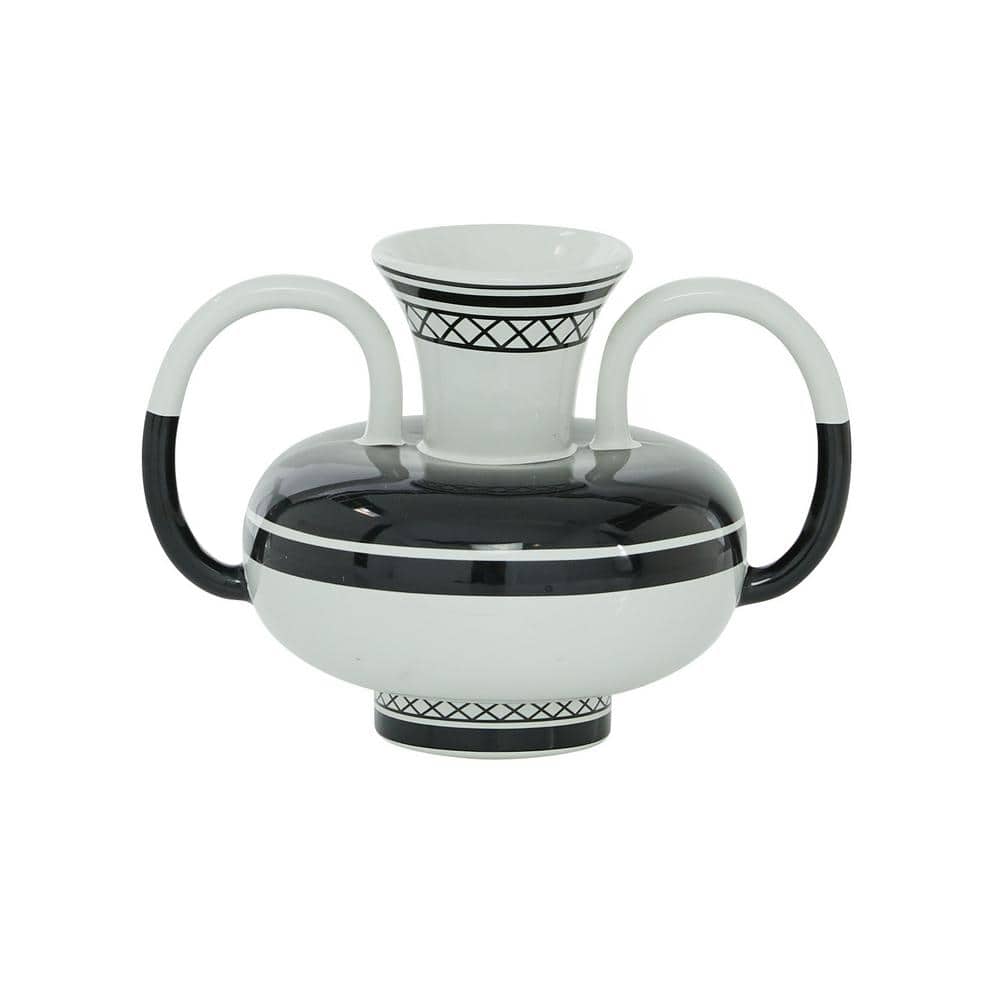 7" Eclectic Black and White Dolomite Amphora Vase
