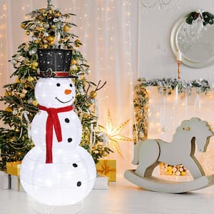 47 in. White Christmas Snowman Decor with Lights