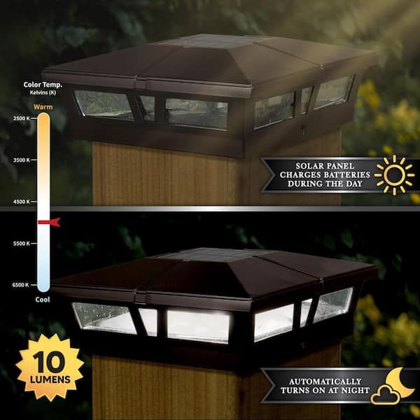 Classy Caps 6-in x 6-in 10-Lumen 1-Watt Brown Powder Coated Aluminum Solar LED Outdoor Post Cap Light (4500 K)