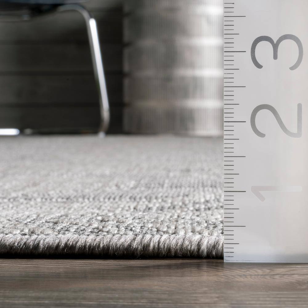 Modern Boho Light Grey Square Synthetic Indoor/Outdoor Rug