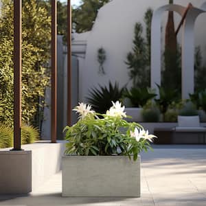 Modern 12 in. High Large Tall Elongated Square Light Gray Outdoor Cement Planter Plant Pots