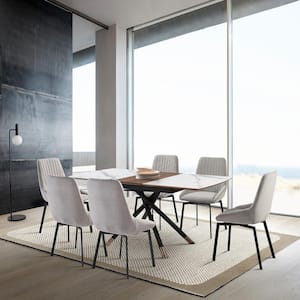 Alora Susie 7-Piece Rectangle Extendable Ceramic and Wood Top Grey Dining Set