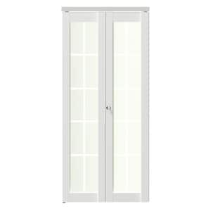 36 in. x 80 in. Frosted Glass, Solid Core, White, 10-Lite, MDF Wood, PVC Covering Bi-Fold Doors with Hardware Kits