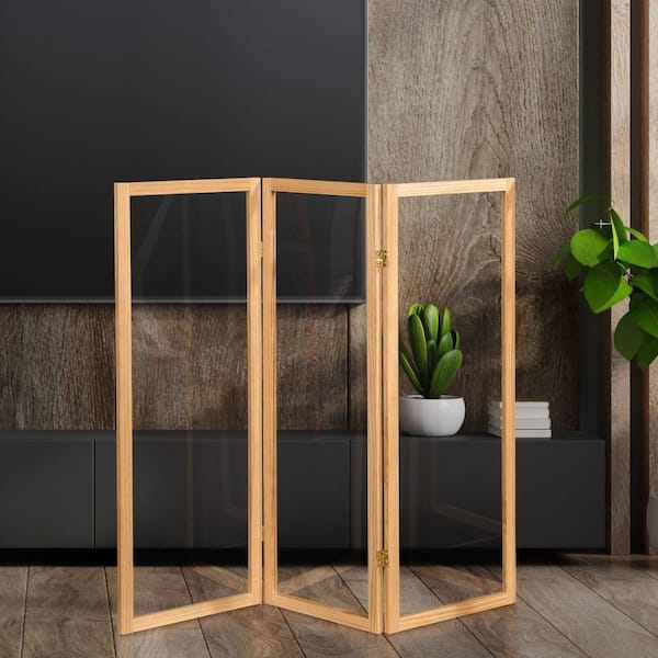 Oriental Furniture 4 ft. Short Clear Plastic Partition Natural 3 Panel