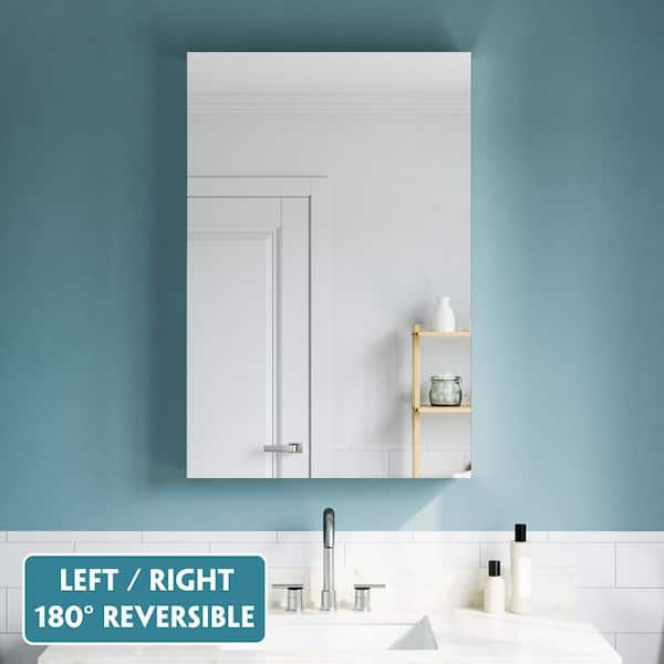 WYonder 24 in. W x 36 in. H Rectangular Aluminum Recessed/Surface Mount (Reversible) Medicine Cabinet with Mirror