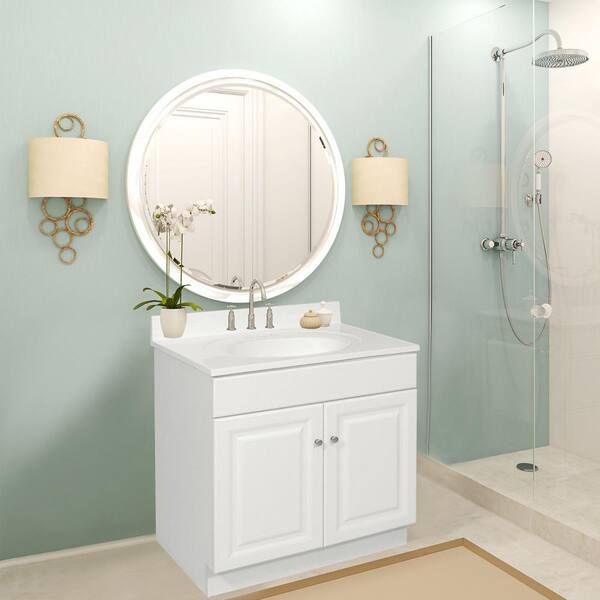 Design House Wyndham 24-Inch Bathroom Vanity Cabinet – Ready To Assemble, Solid Wood, White Finish, Satin Nickel Knobs, Frameless 2-Door Storage