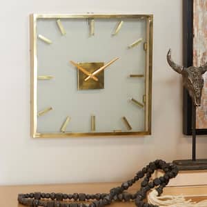 16 in. x 16 in. Gold Stainless Steel Metal Wall Clock with Clear Face