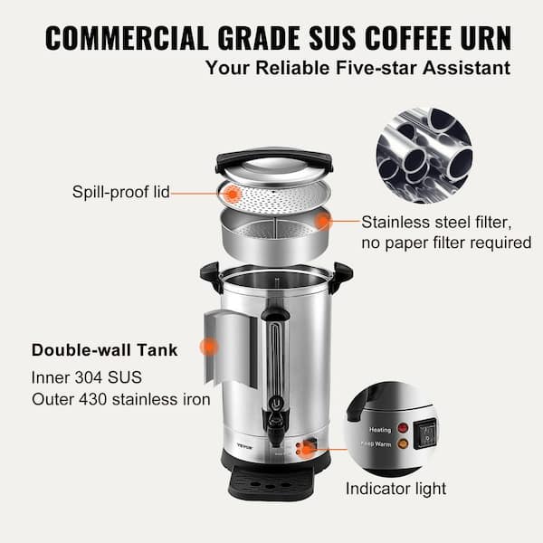 NEW Commercial Coffee Urn 50 Cup Stainless Steel Coffee Dispenser Fast Brew