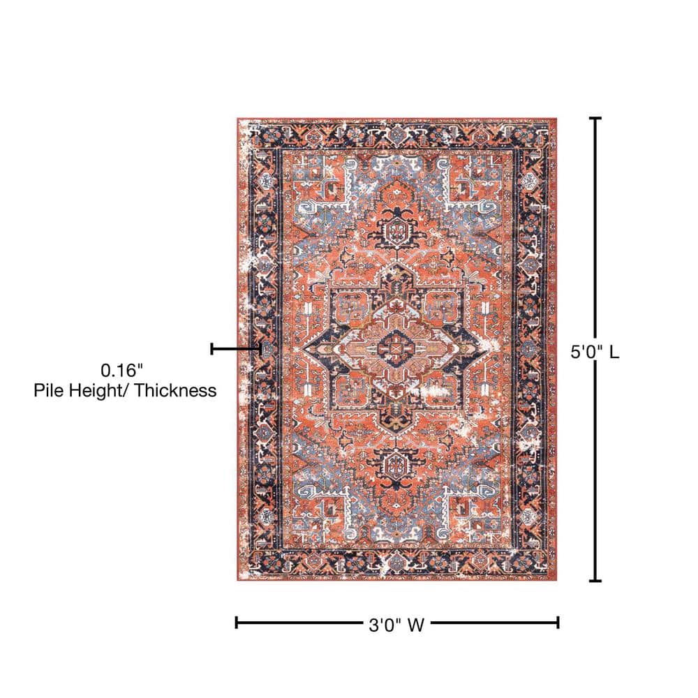 Sherita Rust and Blue Synthetic Persian Area Rug 3' x 5'