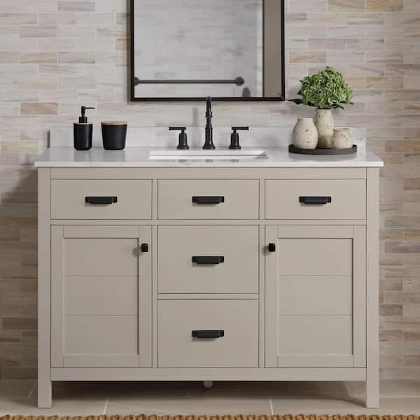 Stanhope 49 in. Single Sink Even Better Beige Bath Vanity with Carrara White Engineered Stone Top (Assembled)