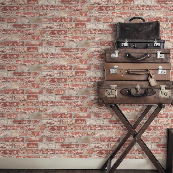 Stuccoes Red Brick Vinyl Peel & Stick Wallpaper Roll (Covers 28.18 Sq. Ft.)