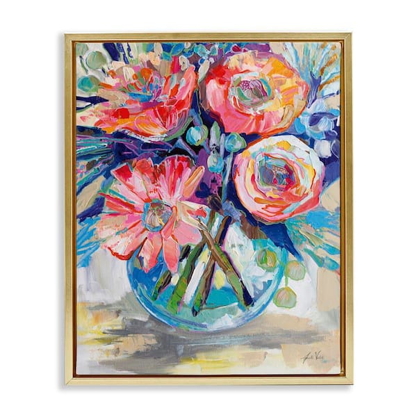Stupell Industries Harpers Bouquet Flowers by Jeanette Vertentes Gold Floater Frame Nature Graphic Art Print 31 in. x 25 in.