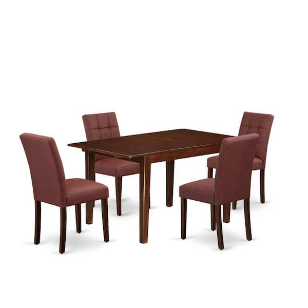 East West Furniture 5-Piece Mahogany Finish Solid Wood Top-Rectangular Dining Room Set with Butterfly Leaf-Seats 4