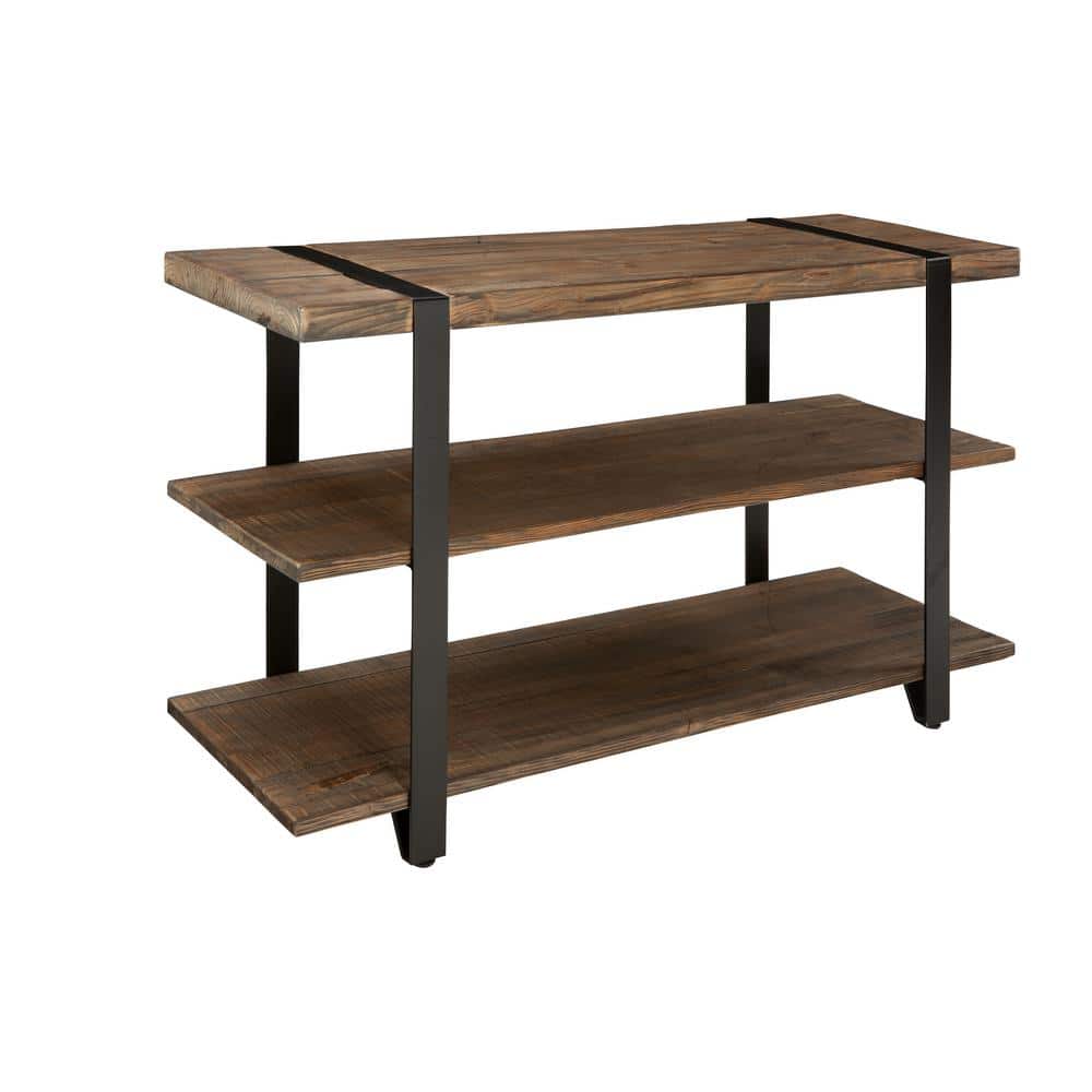 Rustic Natural Wood and Metal Media Console with Storage