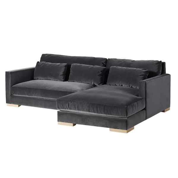 Monland 130 in. Square Arm Velvet Upholstered L-Shaped Sofa Deep-Seated Oversized 2-Piece Sectional Couches in Dark Gery