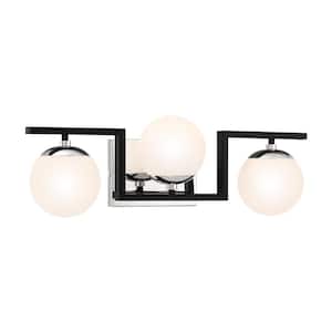 Alluria II 22.5 in. 3-Light Black and Polished Nickel Vanity Light with Etched White Glass Shades